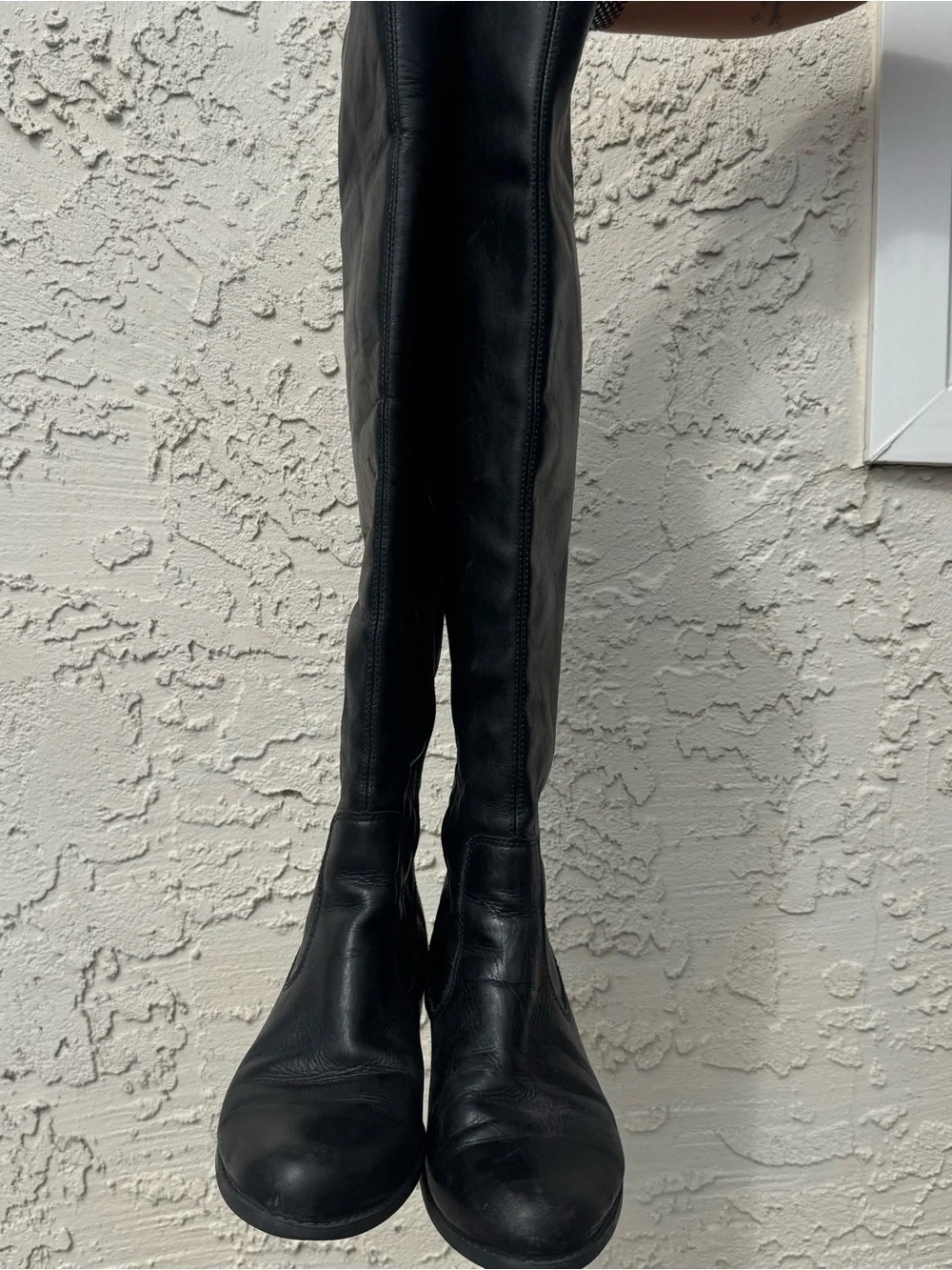 Women's Black Over-the-Knee Leather Boots - Sleek Zip Detail